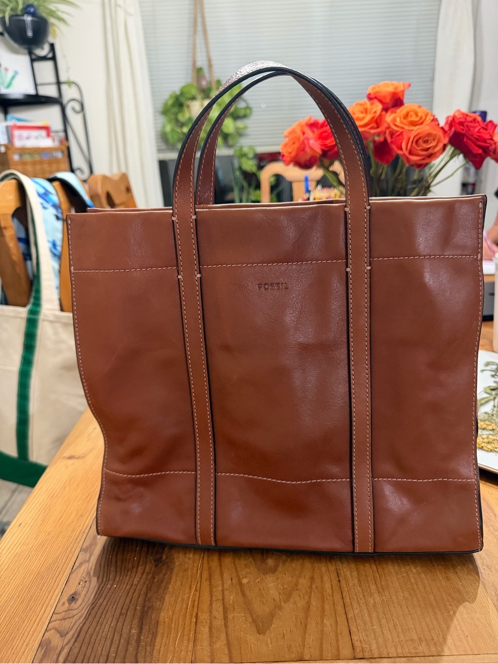 Fossil Brown Leather Tote Bag - Picture 2 of 8